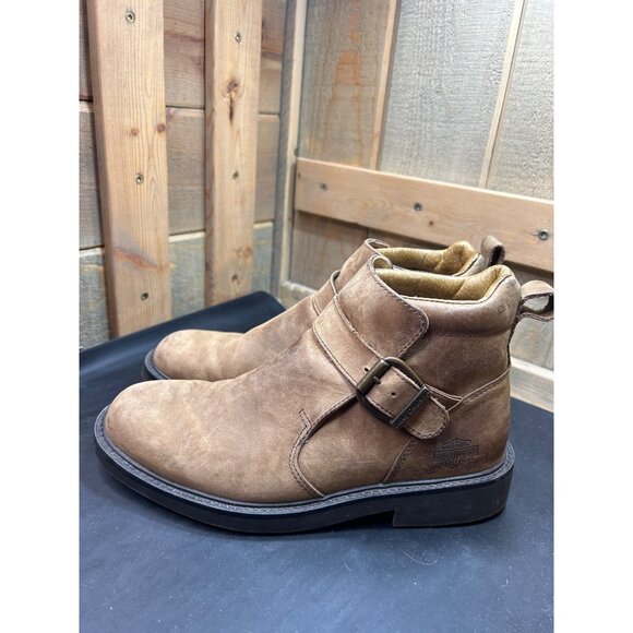 Harley-Davidson Womens Antique Leather Boots Size 8 With Buckle Strap Pull Tabs - Picture 5 of 10